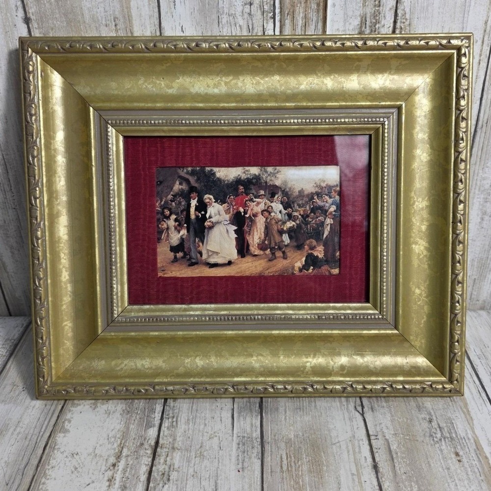 Vintage 1883 The Village Wedding Framed Art By Sir Luke Fildes Gold Ornate 12x10